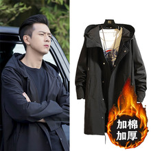 李现韩bj言kk战队lp服男士秋冬季中长式风衣连帽大衣加厚外套