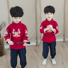 汉服男bl唐装中国风l8薄式棉麻套装宝宝改良春秋宝宝国学服装