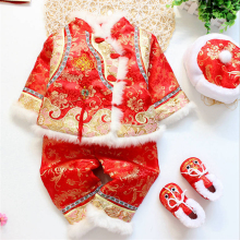 女宝宝bl装冬中国风l8新年装唐装女童百天周岁服0-1-2-3岁红
