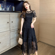 202bm新式夏装超kj短袖蕾丝连衣裙女韩款收腰中长式过膝打底裙