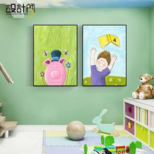 宝宝房bo饰画现代简uo女孩墙画卧室床头挂画房间创意卡通壁画