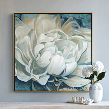 纯手绘bo画牡丹花卉uo现代轻奢法式风格玄关餐厅壁画