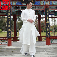 唐装男bo式汉服男士me男装套装长袍禅服古风古装棉麻长衫道袍