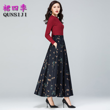 春秋新bu棉麻长裙女un麻半身裙2019复古显瘦花色中长式大码裙
