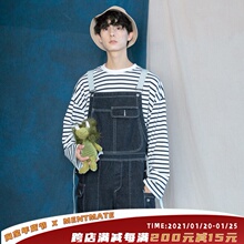 蒙马特bu生 韩国ian工装休闲背带裤中性(小)男孩休闲裤老爹牛仔裤
