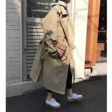 卡其色bx衣女春装新pz双排扣宽松长式外套收腰系带薄式潮