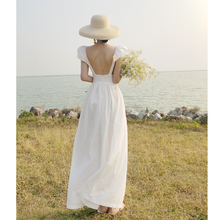 三亚旅bx衣服棉麻度qc腰显瘦法式白色复古紧身连衣裙气质裙子