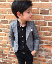 童装男bx修身西服外bw童宝宝2019春装新式英伦格子(小)西装礼服