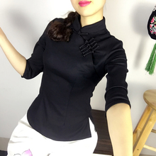 春夏中ca风女装改良an扣旗袍上衣修身显瘦中式唐装茶艺汉服女