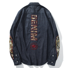202cd水滴袖牛仔lk牌提花刺绣字母 DENIM丹宁日系衬衣日风男装