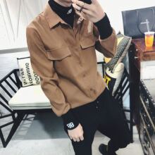 秋冬新cdins超火lk抖音时尚男双B字母绣花个性假两件衬衫