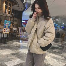 反季特ce(小)个子白鸭cu服女短式圆领轻薄时尚菱形格短外套清仓