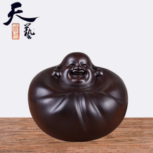 木雕弥ce佛像摆件黑en雕刻大号招财摇钱佛红木不倒翁笑佛把件