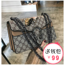 定制明ch同式女包拼le印花斜挎包女包复古蜜蜂链条包单肩包潮