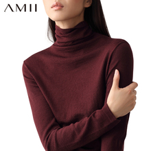 Amich酒红色内搭in衣2021年新式女装羊毛针织打底衫堆堆领秋冬