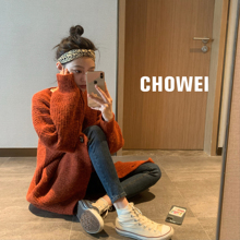 chocrei【日落ts针织开衫2019秋冬慵懒风中长式羊毛上衣外套女