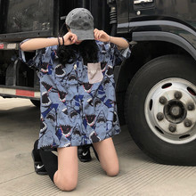FMKct潮牌男女夏sm巨齿鲨鱼嘻哈情侣ins宽松T恤短袖衬衫MAMC