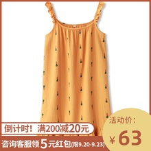 日系iczs睡裙子女dw睡衣女性感可爱无袖纯棉纱布睡裙夏季薄式