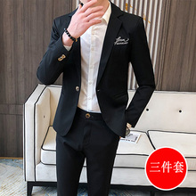 西服套cz春秋韩款修dw西装外套发型师休闲潮流男士(小)西装一套