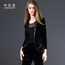 春秋女cz新式丝绒短ww长袖欧美气质时尚名媛修身显瘦(小)西装潮