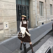 ◆SRcz◆复古格子ww女秋冬中长式英伦风格纹毛呢背带连衣裙