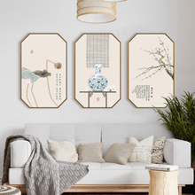 新中式da厅玄关沙发mo挂画荷花工笔画禅意壁画茶室国画