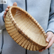 竹编 da家用竹筐水mo工竹编 筛子复古烟熏圆簸箕馒头筐