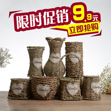 干花花da 田园藤编mo篮家居客厅壁挂装饰摆件花盆 插花花瓶