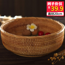 藤编收da篮糖果盘木zu收纳筐首饰化妆品篮茶几桌面收纳盒手工