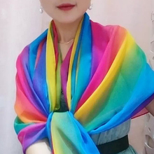 彩虹围da女彩色多功cu丝巾春夏季海边沙滩巾雪纺纱巾防晒披肩