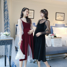 AROdaM孕妇春装cu底衫+外穿丝绒吊带连衣裙两件套淑女气质裙子