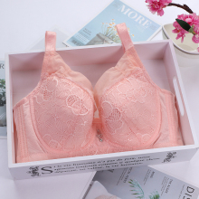 新式薄da蕾丝边特大uo全罩杯聚拢调整型女士内衣胖大胸显(小)CD