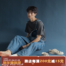港味复dd工装风怀旧yb袋牛仔背带裤潮的街头男女式宽松BF长裤