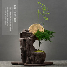 创意盆dd盆景仿古紫yb 室内桌面个性绿植大号透气花器带托盘