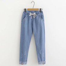 16春dj装12少女uo初中学生14大童15岁少女时尚破洞九分裤牛仔裤