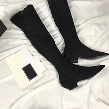 长靴女dn020秋季nb色长筒弹力显瘦网红尖头平底粗跟靴子