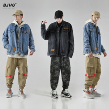BJHdr春季牛仔夹xw牌欧美街头嘻哈百搭宽松工装HIPHOP刺绣外套
