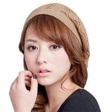 202dr年春夏季新wq时尚潮百搭超薄镂空 女式针织毛线贝雷帽子