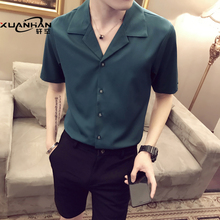 网红很dt的短袖男衬xz师潮流个性帅气薄寸衫潮男痞帅半袖衬衣