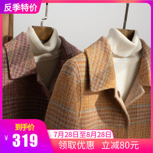 秋冬中dt式2019xz伦(小)香风格子双面毛呢外套粗花毛呢百搭