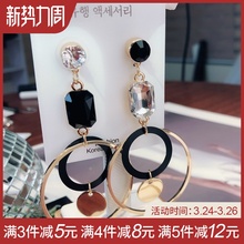 欧美夸dt不对称耳环lw钻气质银针耳坠时尚简约个性耳饰品女潮