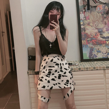 原宿韩dtulzzalw风奶牛色印花飘带A字短裙bf女学生包臀半身裙潮