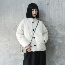 SIMduLE BLan 日式美学简约呢料拼接白色韩款女士保暖羽绒服 潮衣