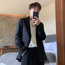 ONEdwAX春季新yk黑色帅气(小)西装男潮流单排扣宽松绅士西服外套