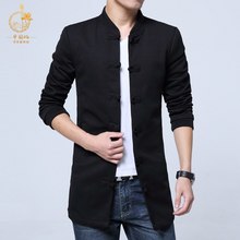 唐装男ee秋季中长式yu男服装复古潮牌汉服外套修身爸爸