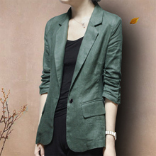 棉麻(小)er装外套韩款hi式修身亚麻西服七分袖女士大码休闲春秋