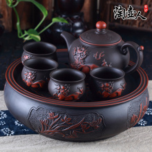 仿古宜er紫砂茶盘套hi用陶瓷10寸圆形储水式茶船茶托功夫茶具