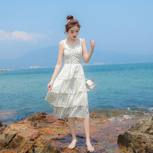 202et夏季新式雪dd连衣裙仙女裙(小)清新甜美波点蛋糕裙背心长裙