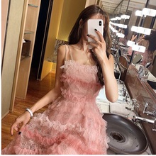 钱大大fa迷的锁骨杀if蛋糕裙伴娘蓬蓬(小)礼服仙女系吊带连衣裙