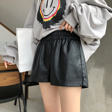 A7sfaven 复if开叉PU皮短裤女秋冬季2020新式宽松显瘦阔腿短裤